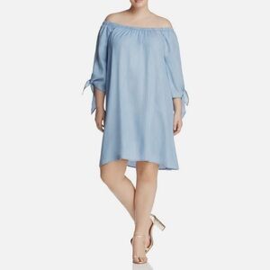 Bobeau Women’s Light Blue, 3/4 Tie Sleeve, Off-the-Shoulder Dress, Size XS